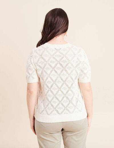 Pull droit court manches courtes ecru femme