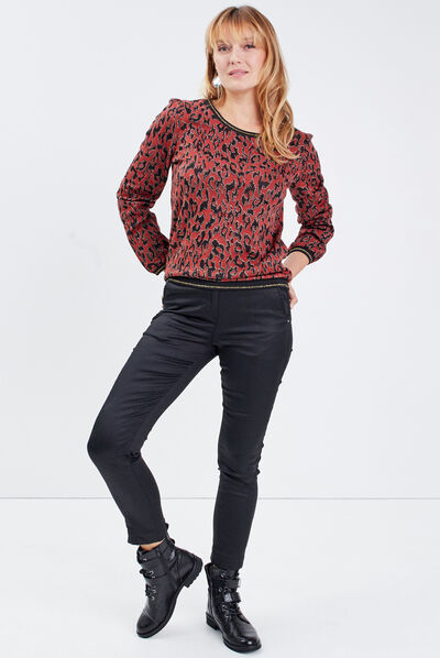 Pantalon ajusté enduit 7/8ème noir femme