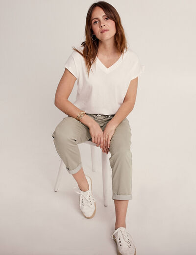 Pantalon coupe mom 7/8&egrave;me vert clair femme