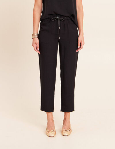 Pantalon mom 7/8&egrave;me en coton noir femme