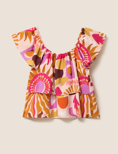 Blouse col v manches courtes fluide multicolore femme