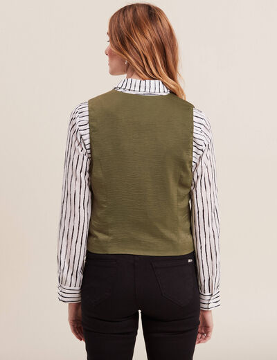 Veston sans manches satin vert olive femme