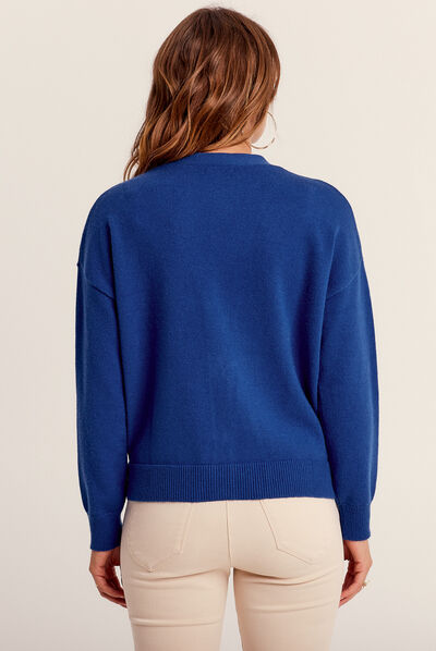 Gilet manches longues col en V bleu foncé femme