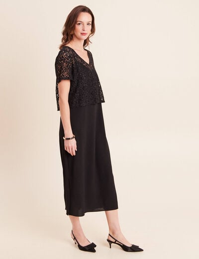 Robe longue &eacute;vas&eacute;e 2 en 1 col rond noir femme