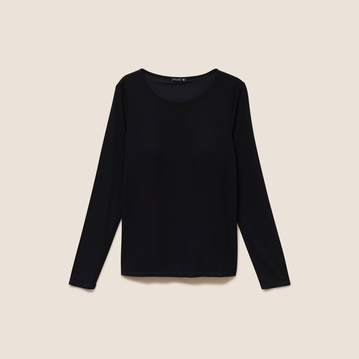 T-shirt ajust&eacute; col rond manches longues noir femme
