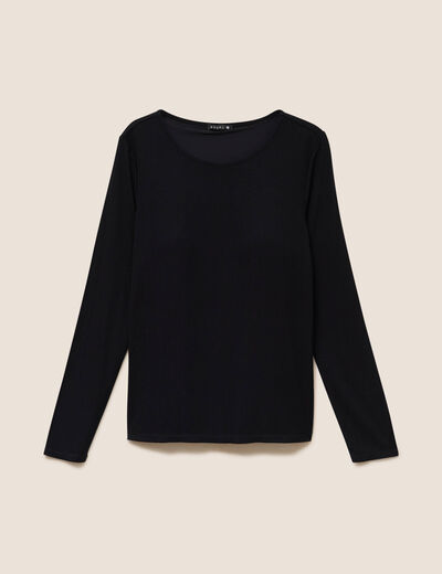 T-shirt ajust&eacute; col rond manches longues noir femme