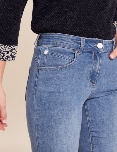 Jean coupe droite taille bascul&eacute;e denim double stone femme