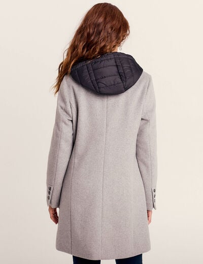 Manteau 2 en 1 droit &agrave; capuche gris clair femme