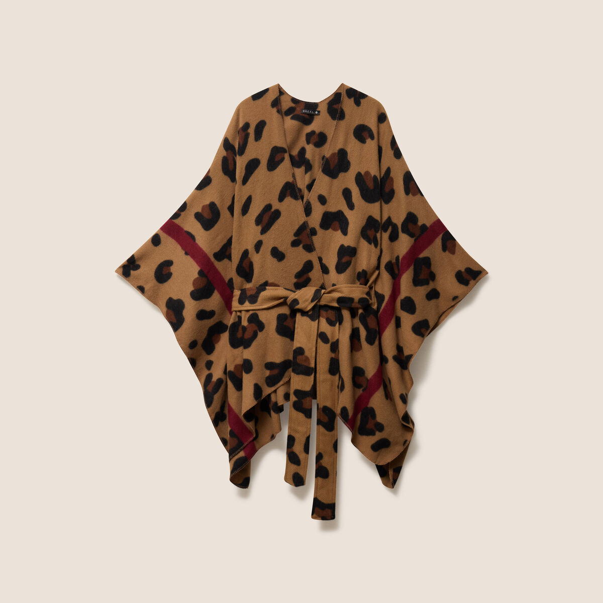 Poncho ceintur&eacute; taupe femme
