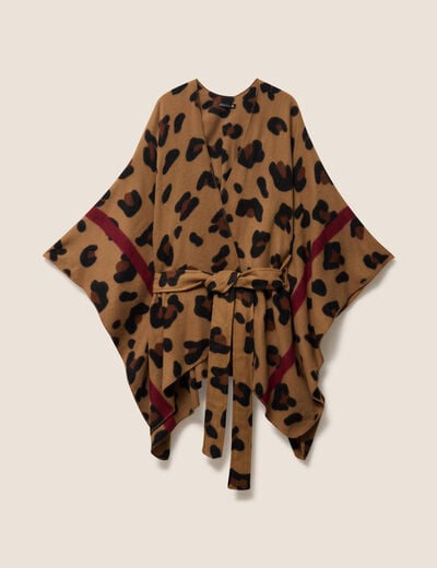 Poncho ceintur&eacute; taupe femme