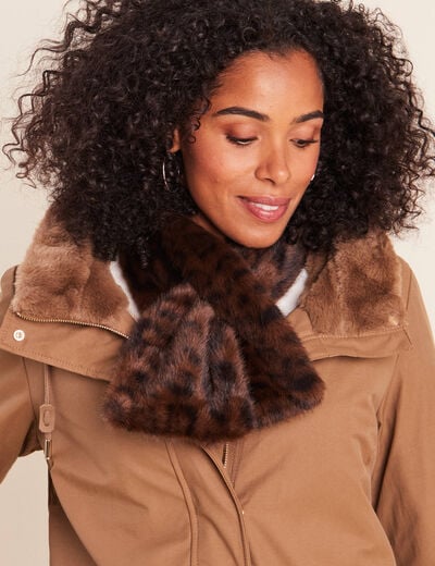 Cache-cou en fausse fourrure marron femme