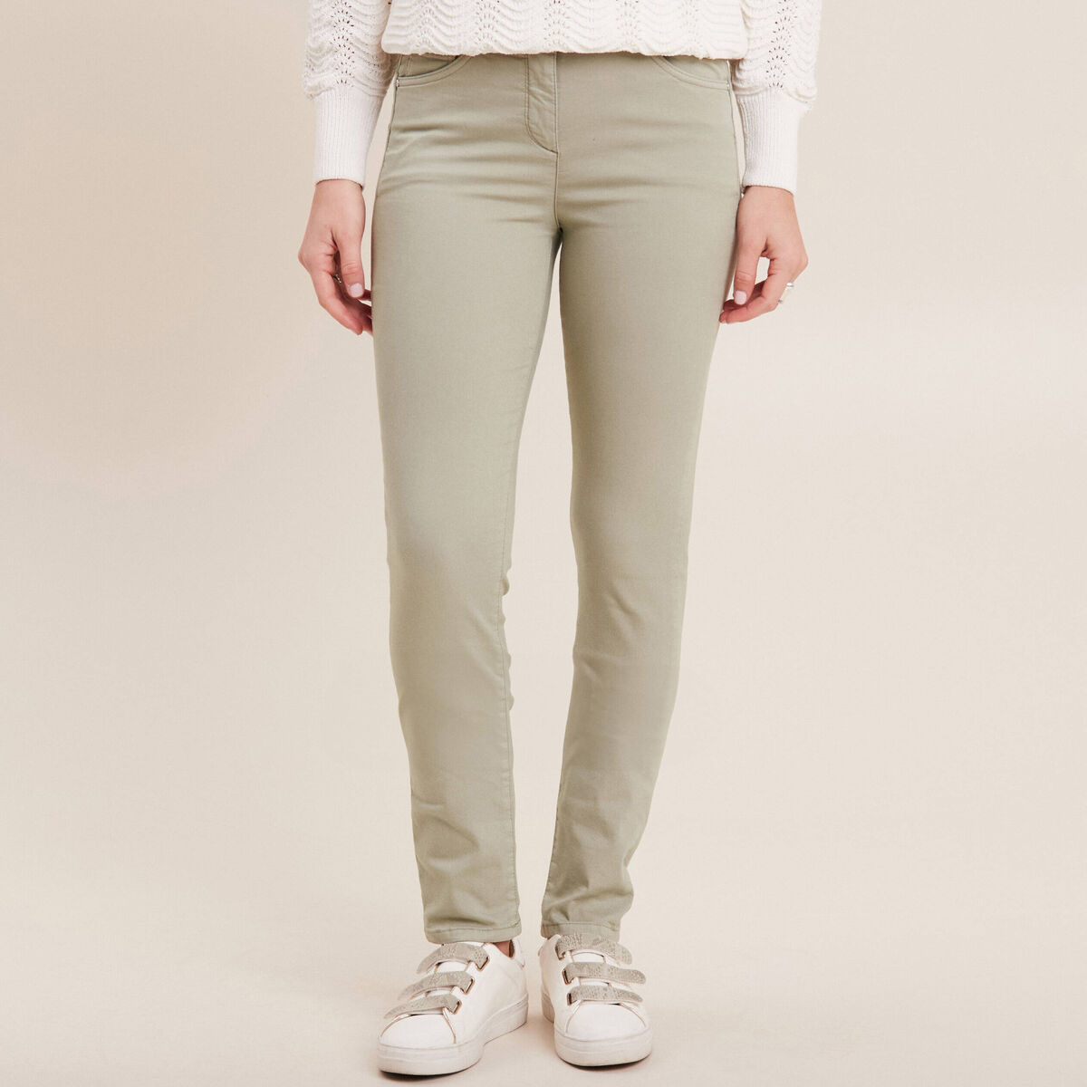 Pantalon léger taille standard long vert clair femme