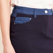 Jupe droite bi-mati&egrave;re bleu fonc&eacute; femme