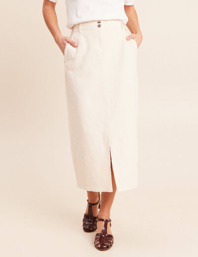 Jupe en coton taille standard ivoire femme