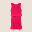 Robe pliss&eacute;e sans manches col rond rose fushia femme