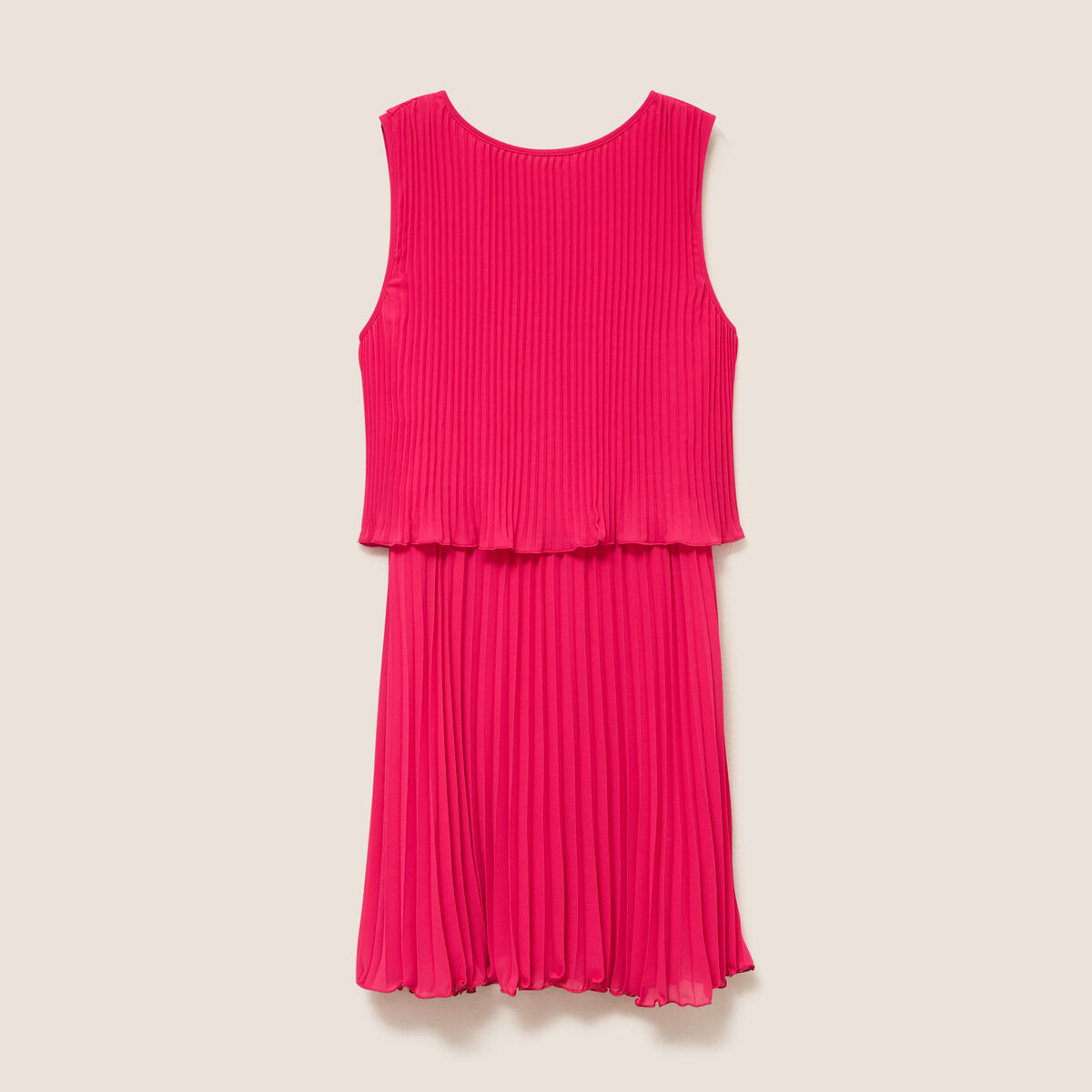 Robe pliss&eacute;e sans manches col rond rose fushia femme