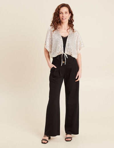 Veste kimono courte sequins couleur or femme