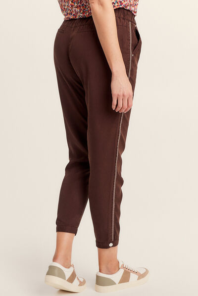 Pantalon flou taille basculée marron foncé femme