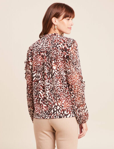 T-shirt manches longues col nou&eacute; marron femme