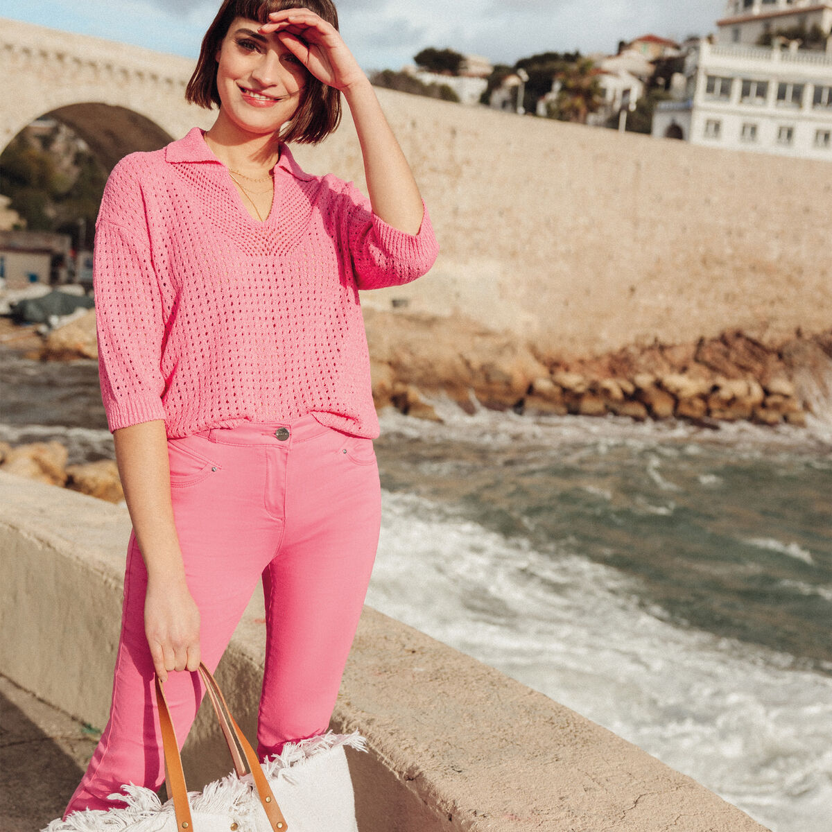 Pantalon ajust&eacute; rose fushia femme