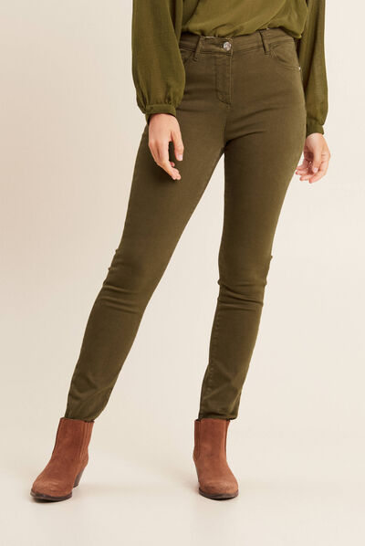 Jean magique ajusté taille standard vert kaki femme
