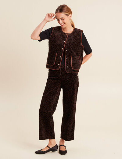 Veste sans manches en velours marron cognac femme