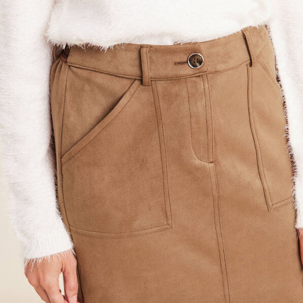 jupe longue droite suedine marron femme Jupe longue droite suédine marron femme