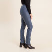 Pantalon enduit ajust&eacute; taille bascul&eacute;e bleu fonc&eacute; femme