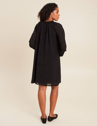 Robe courte &eacute;vas&eacute;e col v manches longues noir femme