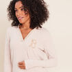 Polo manches longues col chemise brod&eacute; creme femme
