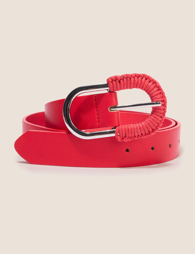 Ceinture fine bi-mati&egrave;re rouge fluo femme