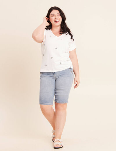 Bermuda ajust&eacute; denim double stone femme