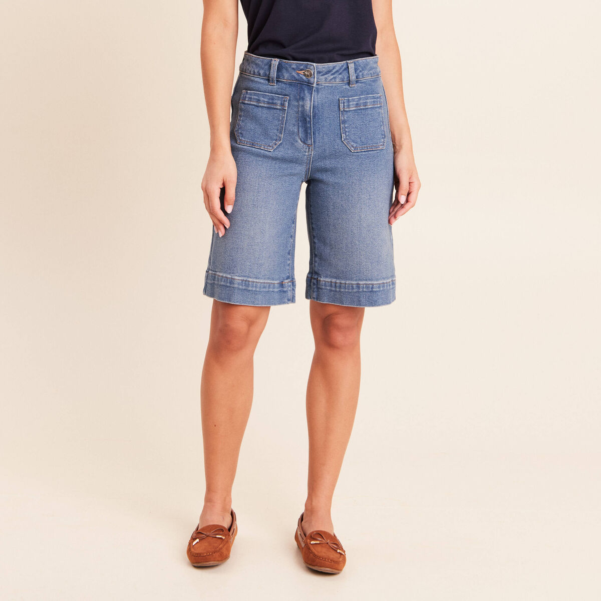 Bermuda en denim denim stone femme