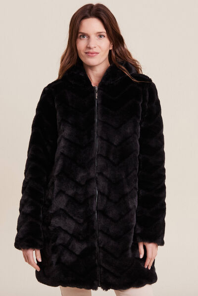 Manteau fausse fourrure réversible noir femme