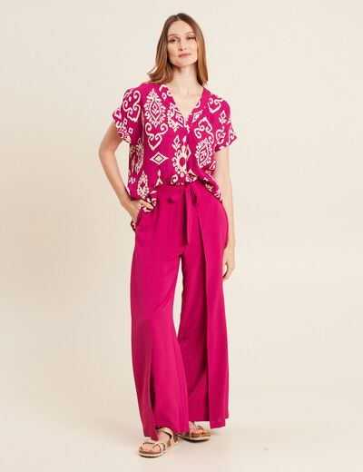 Blouse manches courtes rose fushia femme