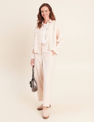 Chemise col chemise manches longues creme femme