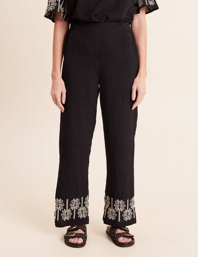 Pantalon large 7/8&egrave;me taille haute noir femme