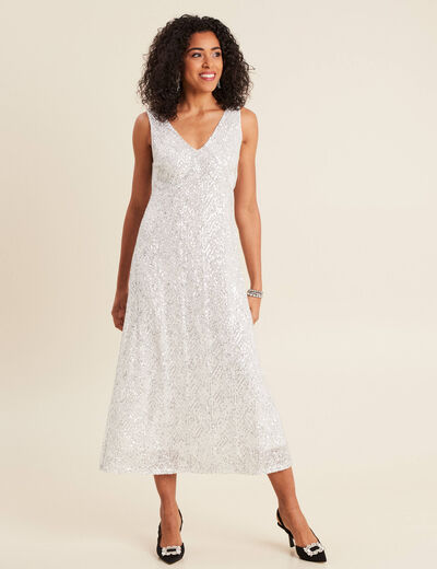 Robe longue ajustée sequins couleur argent femme