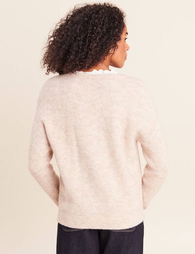 Pull col v beige femme