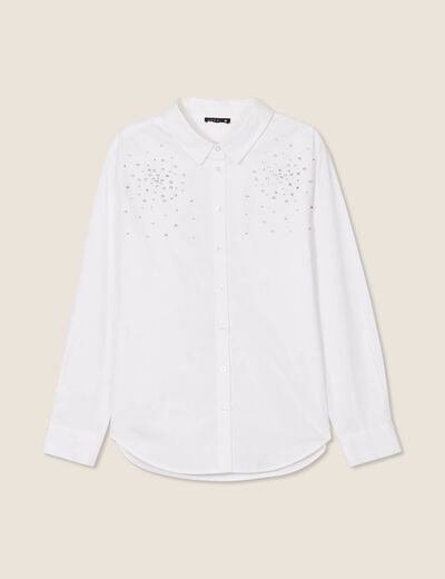 Chemise manches longues strass ecru femme