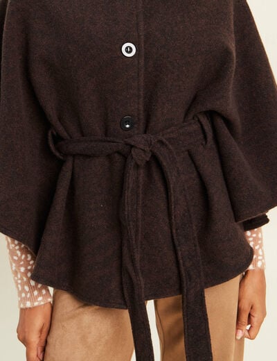 Poncho ceintur&eacute; en polyester recycl&eacute; marron fonc&eacute; femme