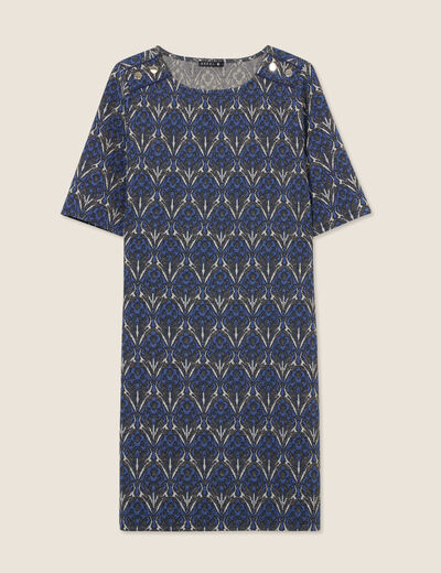 Robe droite manches 3/4 bleu femme