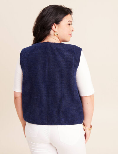 Gilet sans manches aspect laineux bleu marine femme