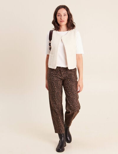 Gilet sans manches bouclette poches ecru femme