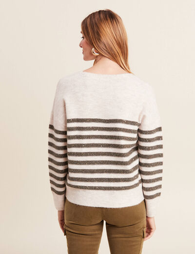 Pull manches longues sequins ecru femme