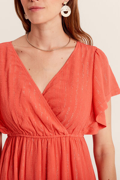 Robe longue évasée orange clair femme