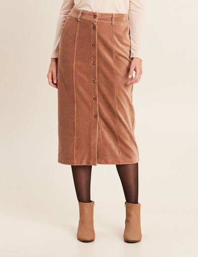 Jupe longue droite velours marron femme