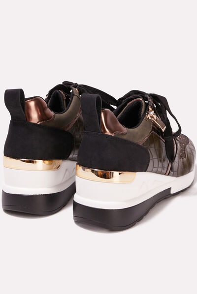 Baskets compensées vert kaki femme