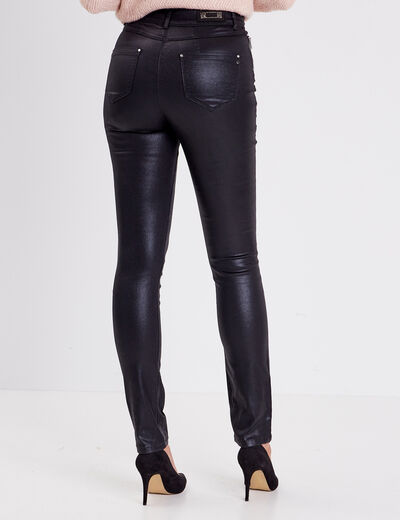 Pantalon ajusté enduit noir femme