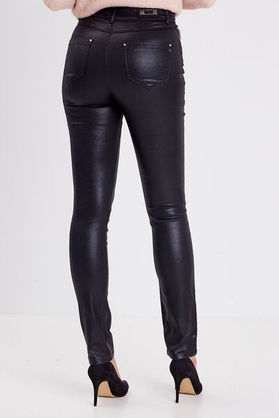 Pantalon ajusté enduit noir femme
